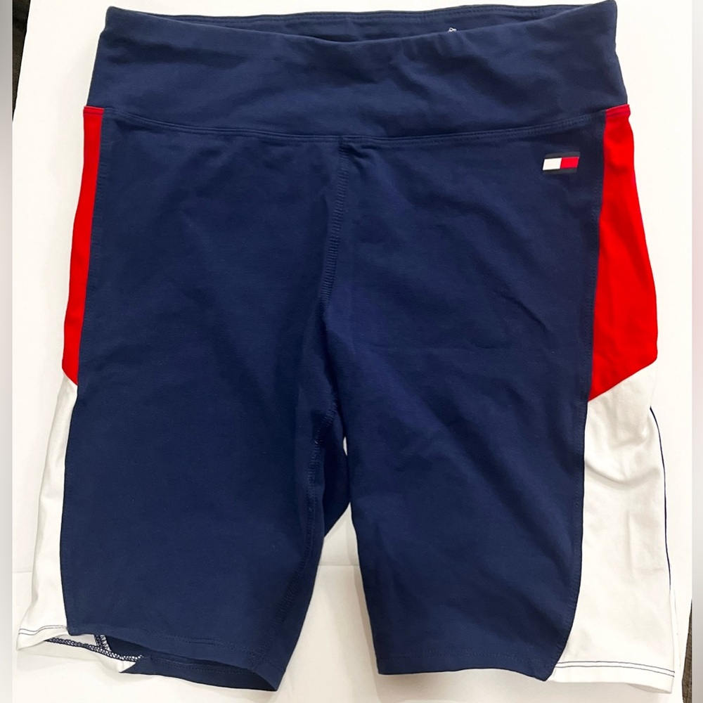 Tommy Hilfiger High Rise Bike Womens Active Pants Size L, Color: Navy/White